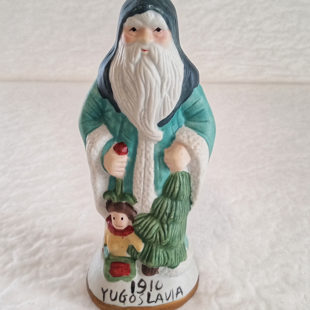 Vintage Santa Claus Figurine - Teal and Green